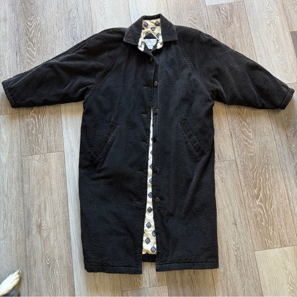 Vintage Maggie Lawrence Sport Collection Black Corduroy Trench Coat - Size Med